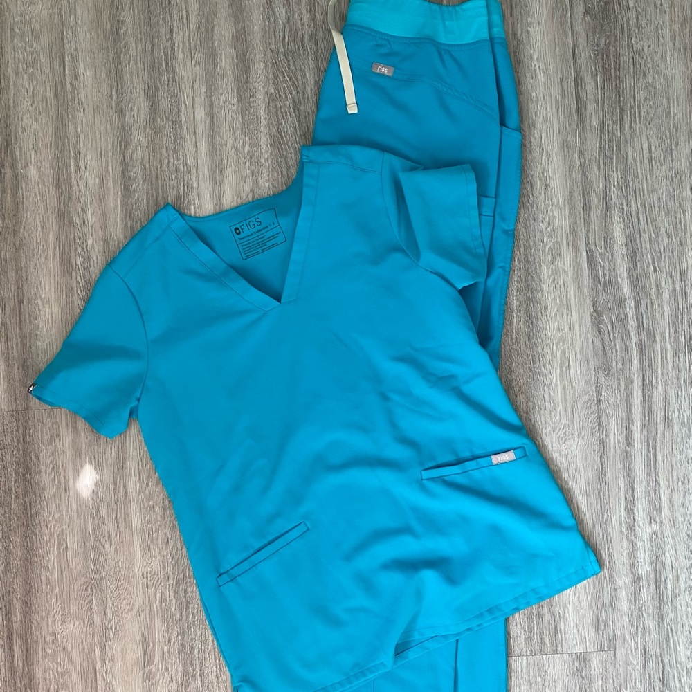 FIGS Women’s Teal Casma Top Small, Women’s Teal Kade Bottom Small